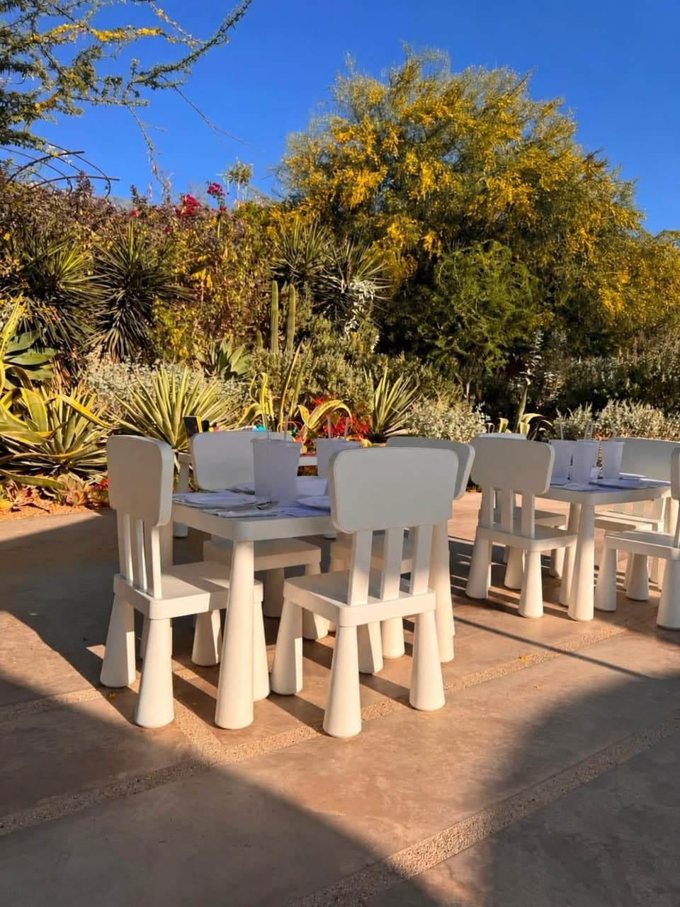 Children's tables in a garden